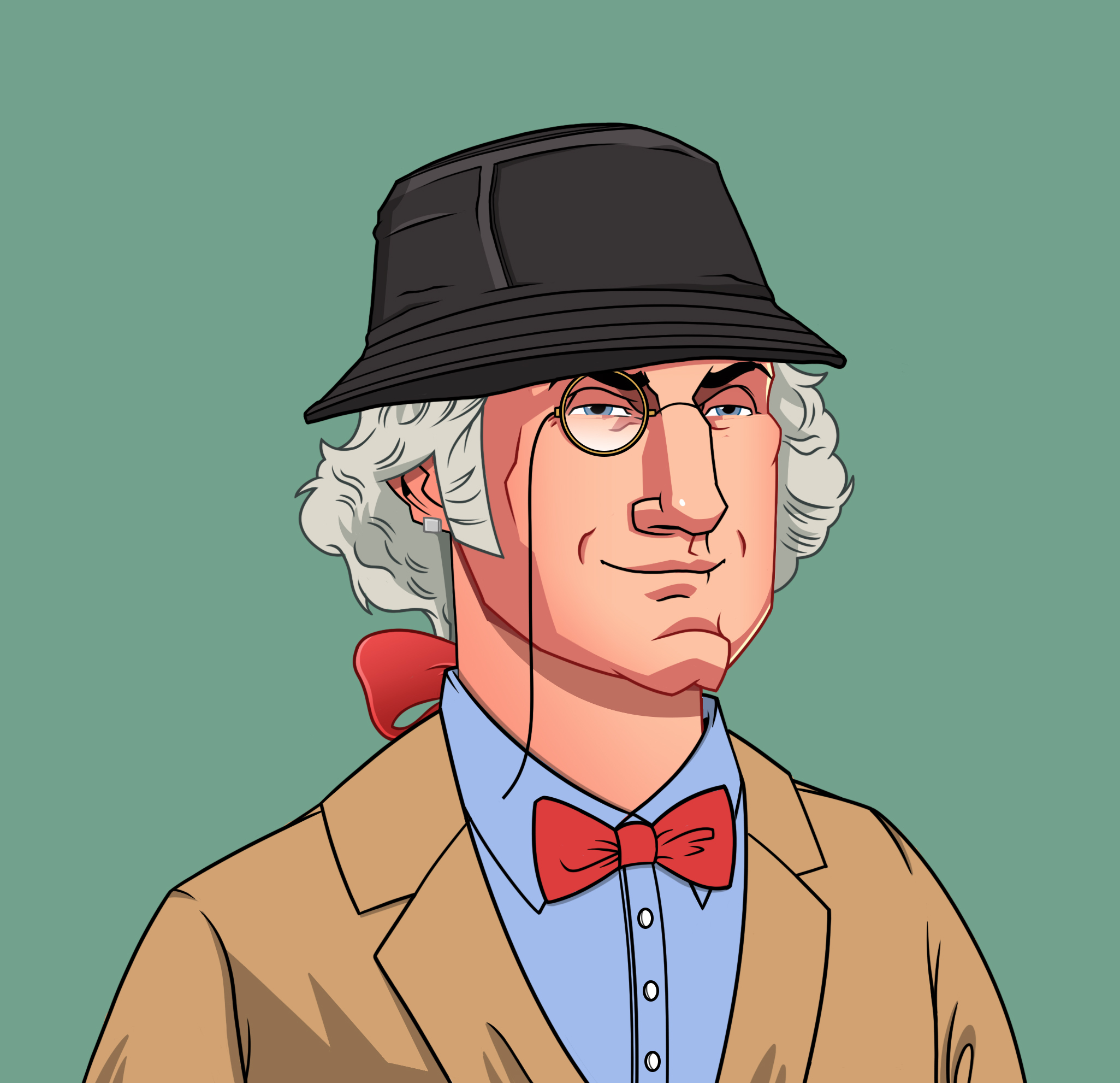 OG George Washington NFT - Round Hat with Bow Tie and Monocle Smirk